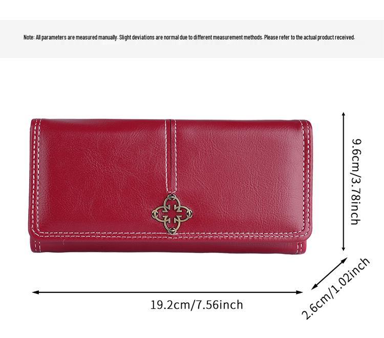 Women's Retro Long Leather Wallet - Oil Wax Zipper Clutch with Large Capacity