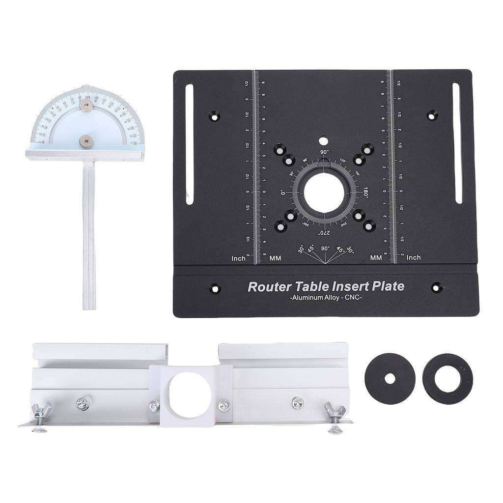 Router Table Insert Plate with Miter Guide Aluminum Alloy Woodworking Bench Flip Board for Slotting Trimming Black MM