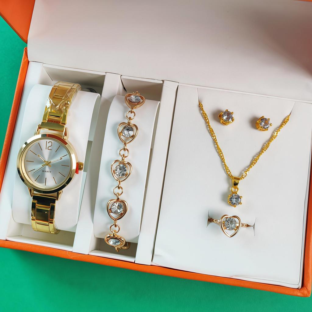 Women's Trendy Stainless Steel Quartz Watch & Bracelet Set