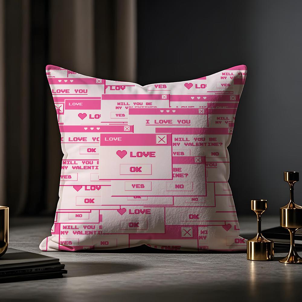 Valentine's Day Stickers X Cushion Cover Anti-dustmite Pillowcase Invisible Zipper Silky Short Plush Sofa Cushion Cover