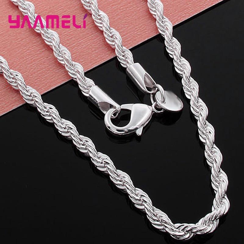 Top Sale Real Pure 925 Silver Necklace Jewelry Chain for Men Women 2MM 3MM 4MM Width Twisted Rope with Lobster Clasps
