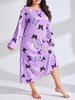 2025 European Plus Size Long Sleeve Butterfly Heart Leopard Print Nightgown