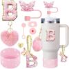 9PCS Accessory Set for Stanley Cup 30oz 40oz Butterfly Straw Cover Cap Silicone Boot Charm Initials Sticker Spill Proof Stopper Cup Holders 5