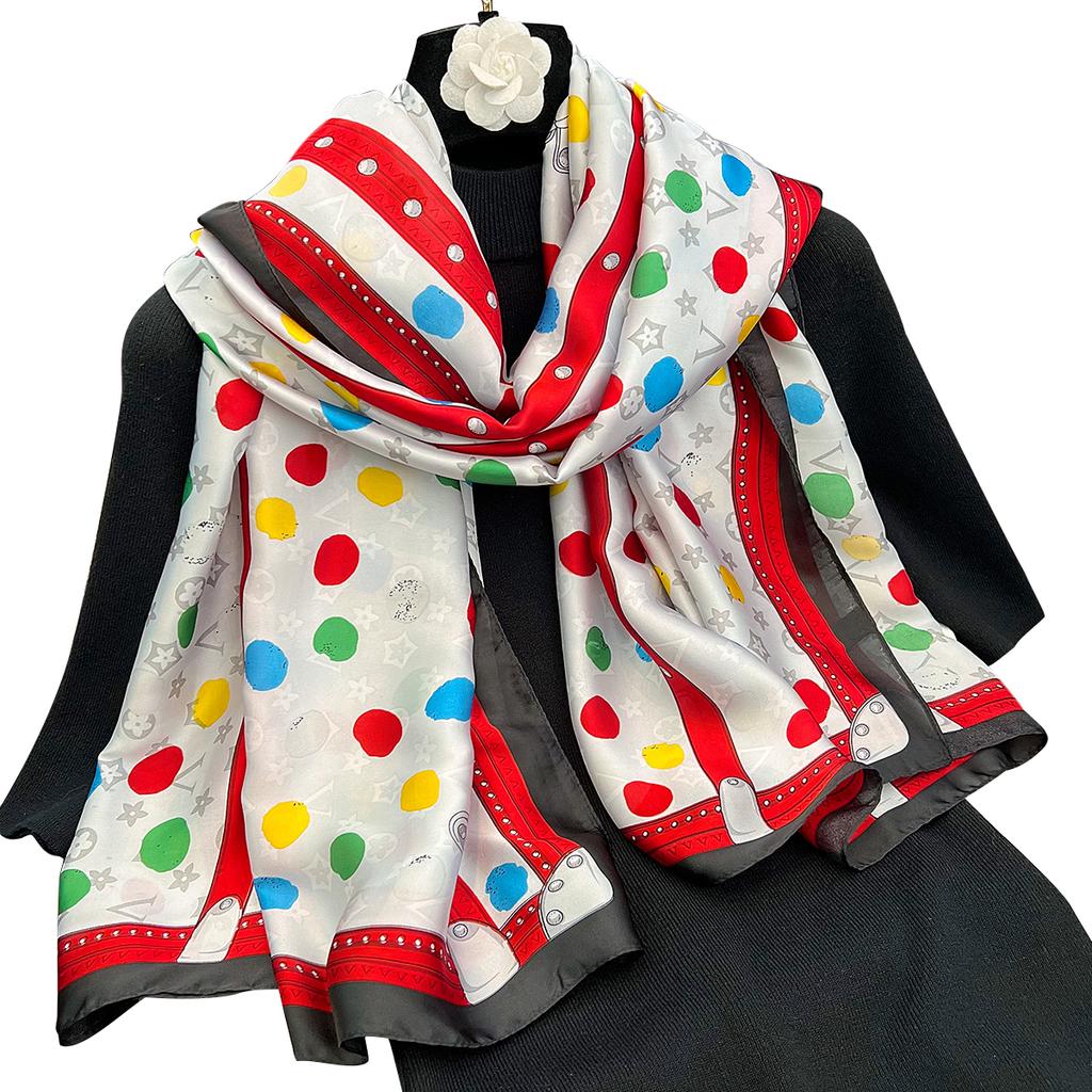 Korean Version of the New Colorful Polka Dot Personalized Long Scarf Summer Thin Sunscreen Silk Scarf Spring and Autumn Travel Temperament Outer Shawl