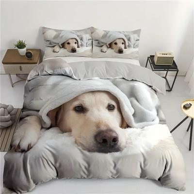 Aranyos Háziállat Labrador 3D Nyomtatott Ágyneműhuzat Készlet Gyerekeknek Tinédzsereknek Felnőtteknek Aranyos Állat Paplanhuzat Puha Kényelmes Otthoni Poliészter Paplanhuzat