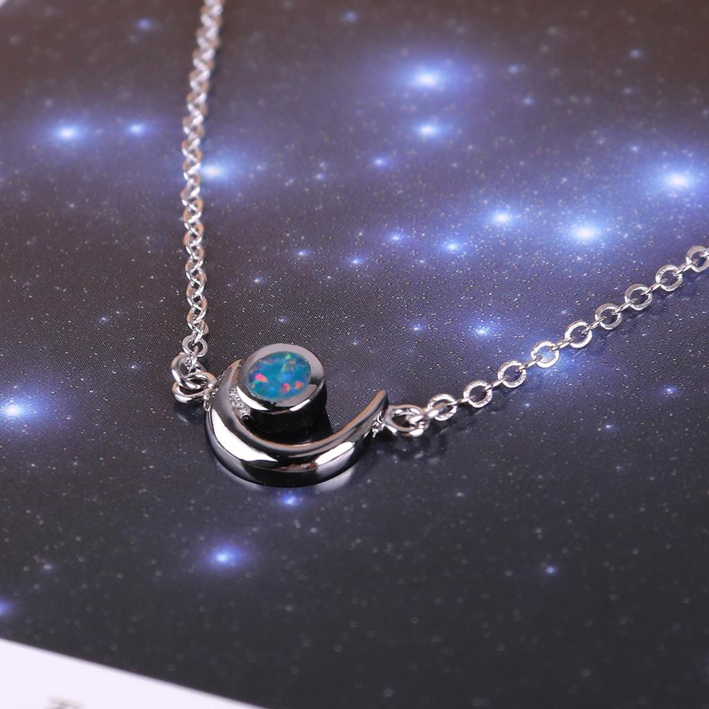 KELITCH Women's Choker Necklace with Synthetic Opal & Moon Oval Pendant (16-18 Inch) Chain (Color)