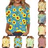 Dames Casual Top met Bloemendruk Ronde Hals Driekwartmouw Blouse Lichtgewicht Comfortabele Stof Geschikt voor Dagelijks Gebruik