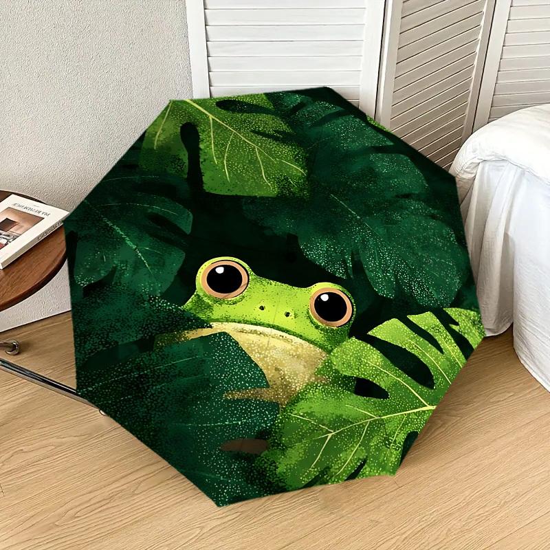 Jungle Adventure Frog Print Umbrella: Automatic Opening & Closing, Outdoor Protection, Lightweight and Durable for Travel, Unique Gift Idea 063