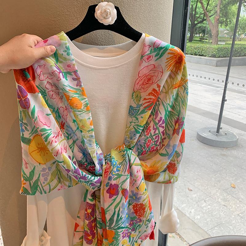 Women Thin Lightweight Versatile Long Scarf Dual Use Sunscreen Travel Shawl