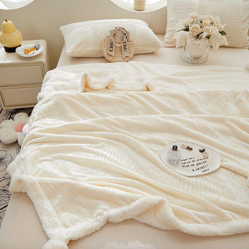 G5Z Coral Fleece Office Nap Blanket - Snow Rabbit Velvet Jacquard Shawl