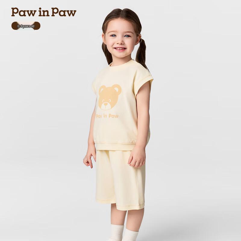 PawinPaw 2025 Summer Cartoon Bear Baby Girl's Casual Set