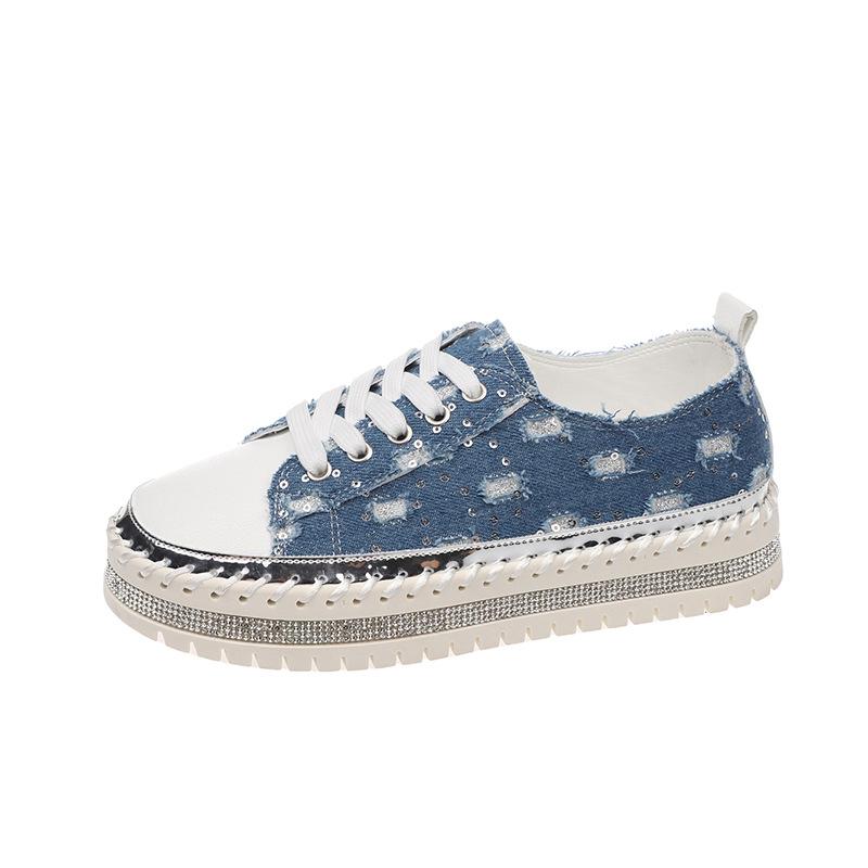 2025 summer new women's platform rhinestone casual style front lace-up explosive canvas shoes