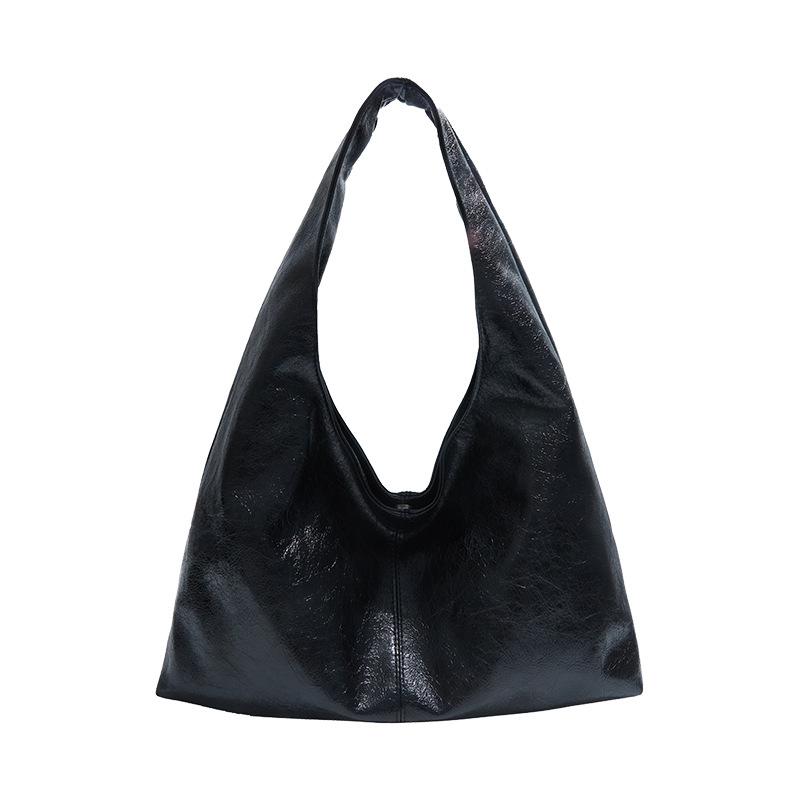 Retro commuter oil surface bag women's 2025 new casual simple design tote bag large capacity underarm women's bag