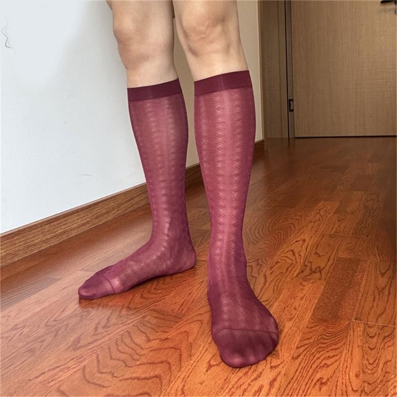 Men Thin Business Dress Socks Stretchy Nylon Sheer Knee Highs Dress Socks Over the Calf Dress Socks Sheer Casual Socks