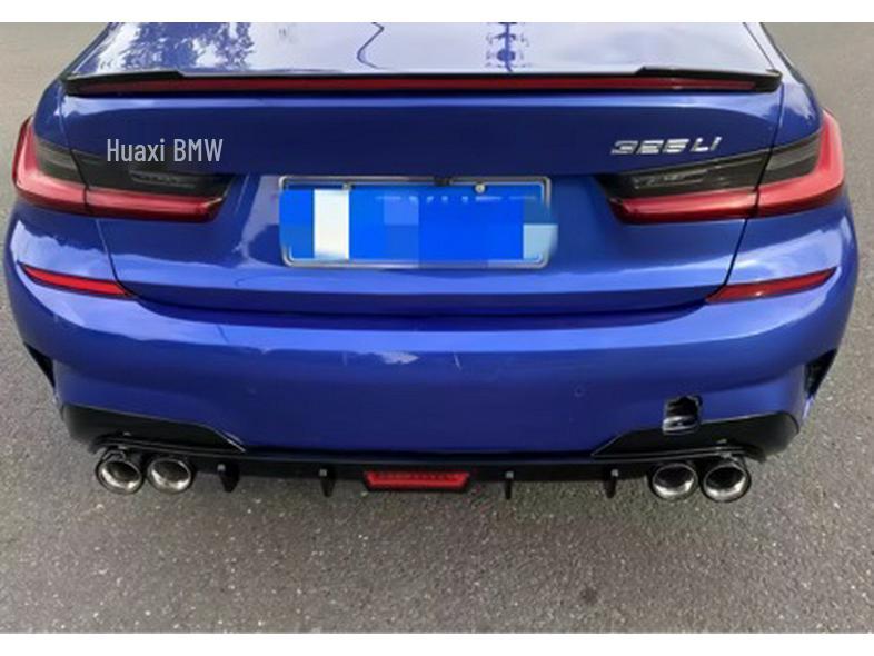 BMW 3 Series G20 G28 Rear Lip with Lights (2019-2022) – Glossy Black Carbon Fiber Pattern Car Body Kit