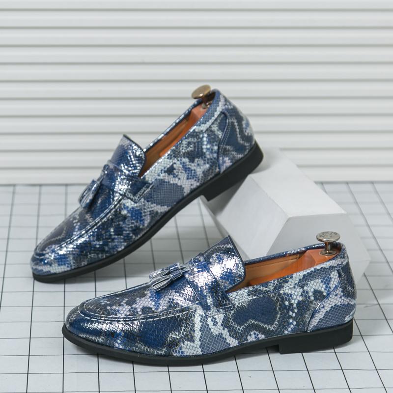 Fashion BRAND LEATHER SHOES BROWN BLACK SLIP ON SNAKE PRINT MEN'S CASUAL SHOES WEDDING OFFICE BANQUET CASUAL LOAFERS MEN