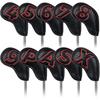 Craftsman Golf 10pcs Red No. On Both Sides Magnetic Closure Classic Black Leather Iron Headcover Covers Set Travel Cases Protector Available Custom