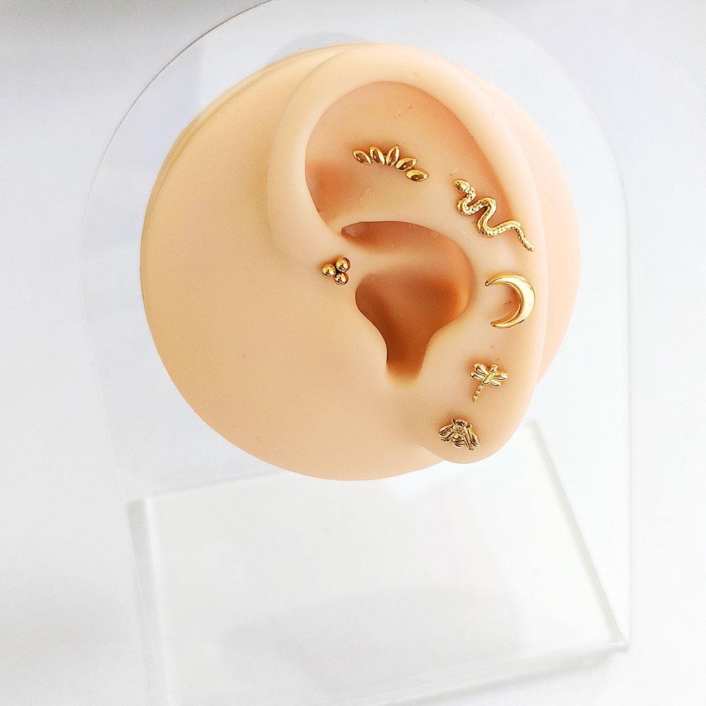 ASTM F136 G23 Titanium Snake Bee Drop Threadless Piercing Moon Cross Push In Labret Stud Flower Leaf Pin Daith Conch Earring 16G