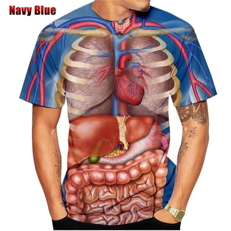 Sommar Rundhals 3D Mänsklig Anatomi Tryck Topp Trendiga Lediga Kortärmade Herr T-shirts