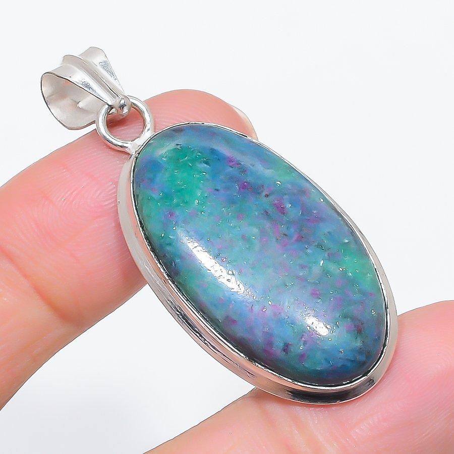 Natural Ruby Fuchsite Gemstone 925 Sterling Silver Jewelry Pendant 2.01" E1P01