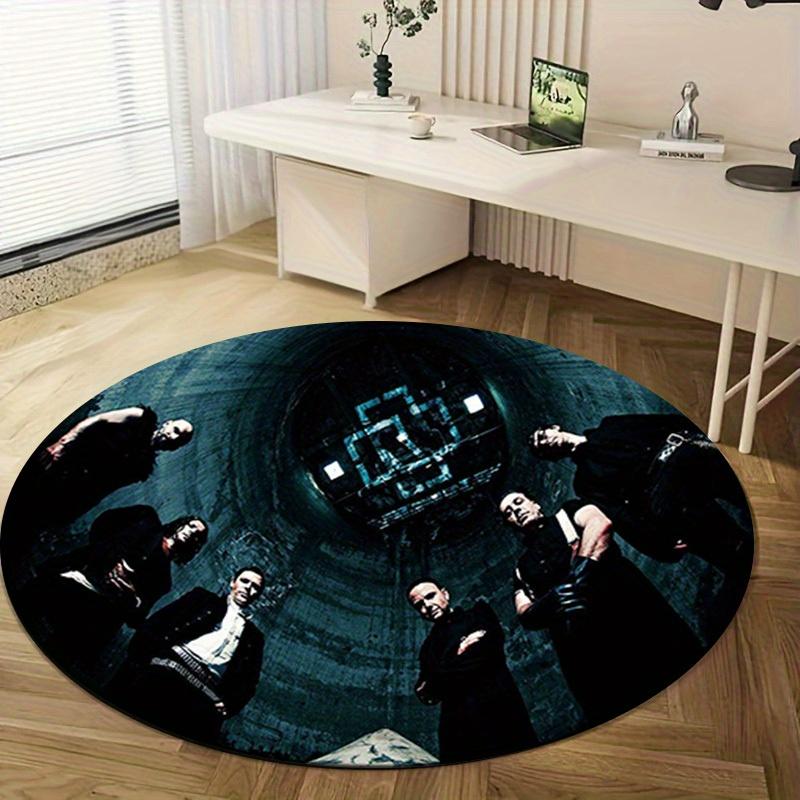 1pc Home Office Outdoor Gift Circular Carpet - Industrial Style Design with Band Logo Print  for Living Room, Bedroom, or Patio AreaRC2788