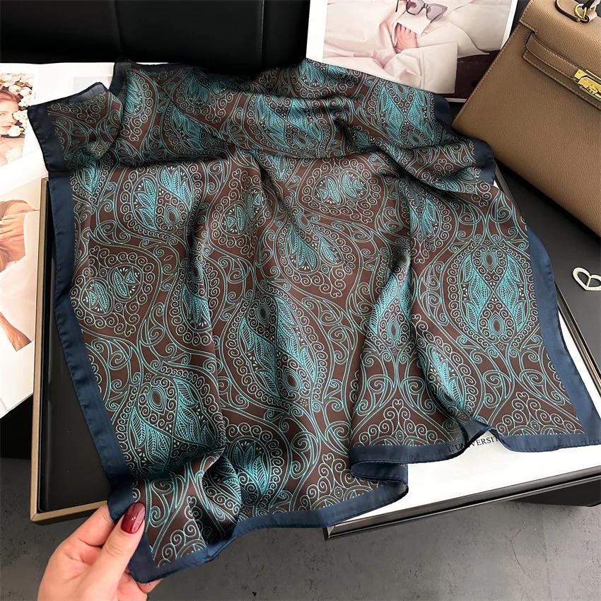 Luxury Paisley Print Square Scarf Hijab Women Satin Silk-like Bandana Headband Neckerchief Female Hair Band Wrap Shawls Foulard