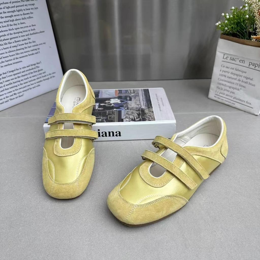 Women's Ballet Flat Shoes 2026 Summer Autumn Dress Silk Elegant Retro Square Toe Cow Suede Mary Jane Shoes Outdoor Casual Shoes