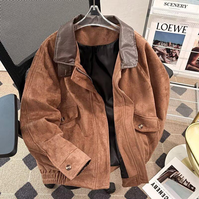 Мужская потертая ретро куртка в стиле амбара - Короткая рабочая одежда с отложным воротником, стираная, с пэчворком 2X-Large