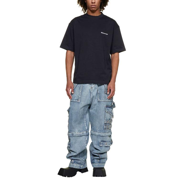 Balenciaga T Shirt Loose Fit Men's Dark Blue 612966TJV873967