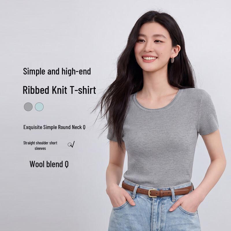 FivePlus Ribbed Knit Short Sleeve Top for Women F