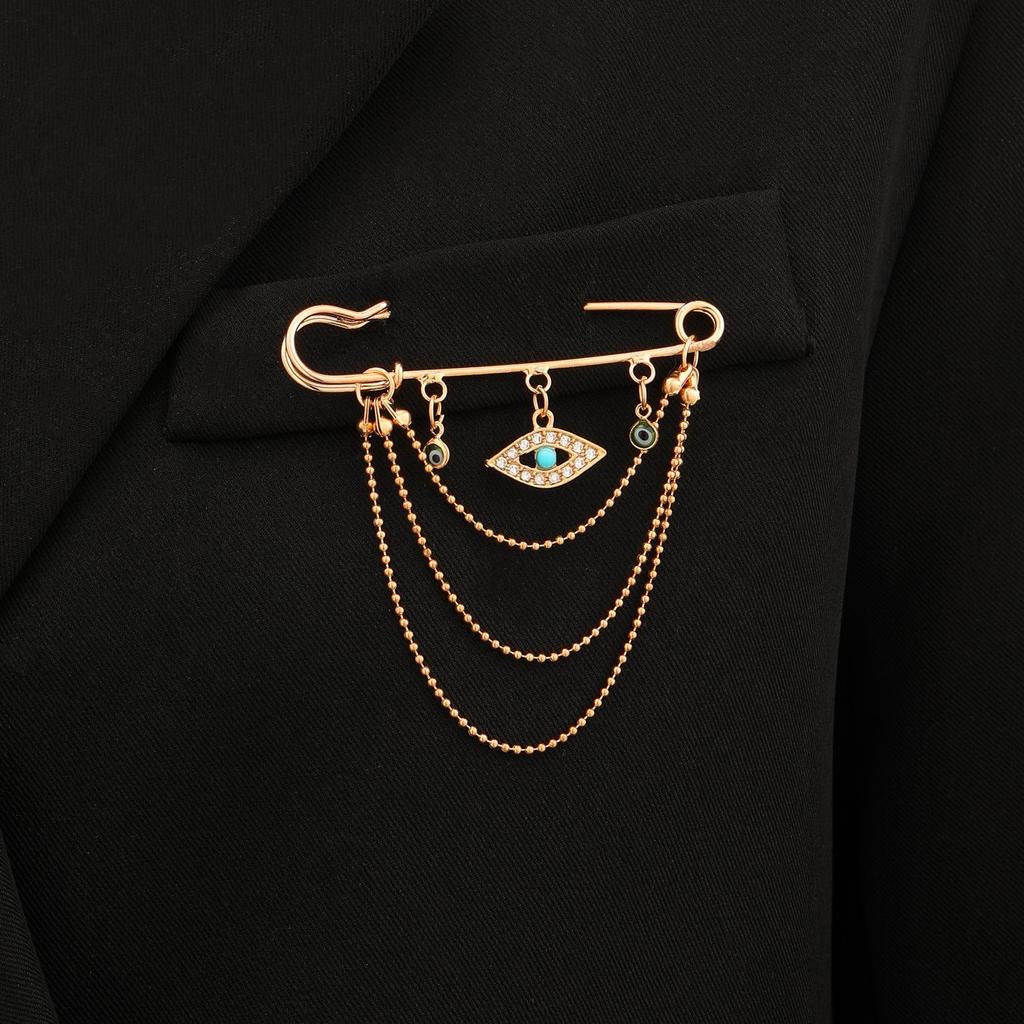 Minimalist Cross Jewelry Paperclip Chain Brooch—Unisex Punk Hip Hop Heart Pin with Tassel for Suits