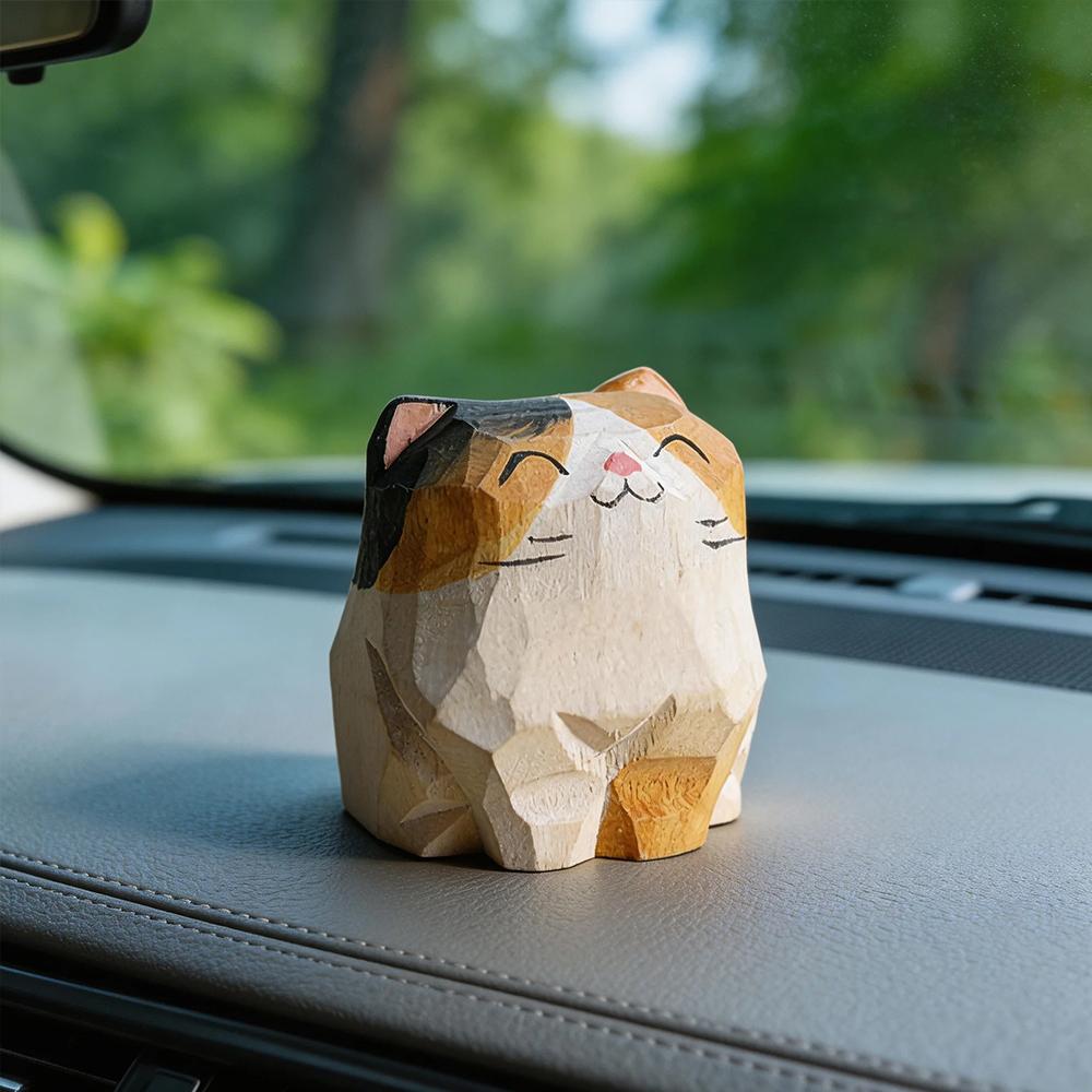 Hand Carved Wooden Cat Figurine Cute Kitten Statue Home Desktop Decor Calico Orange Cat Ragdoll Bombay Cat Miniature Craft Gift