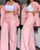2023 Women's Elegant Solid Color Lapel Suit with Split Sleeve and Straight-Leg Pants Set