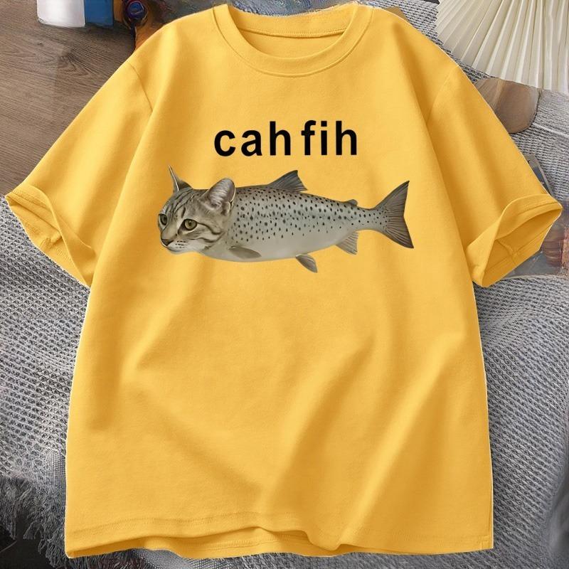 

Cah Fih TShirt Fih Funny Mispelled Fish Meme T Shirt Cat and Fish Graphic Humor Tshirt Casual Cotton Short Sleeve Clothes Tops 4XL