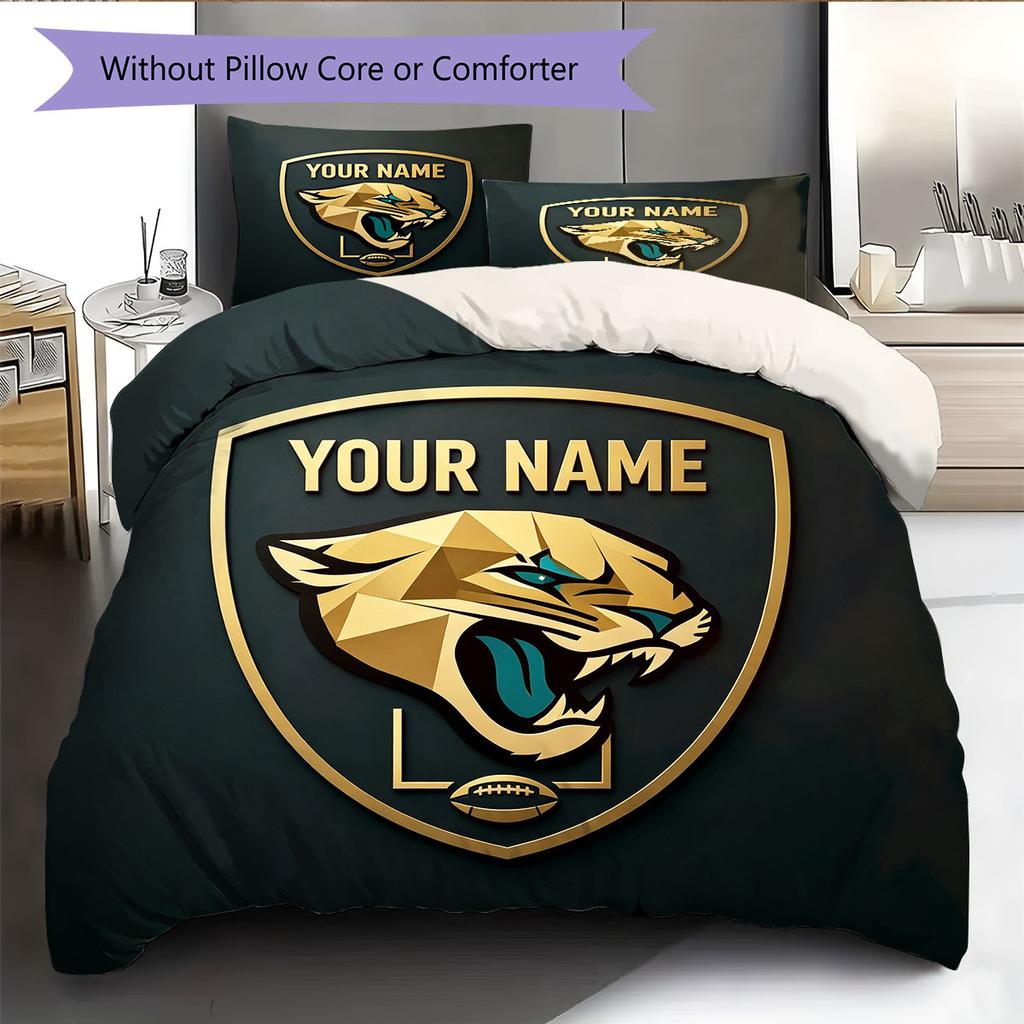 Personalisierter Name, Jacksonville Jaguars Muster Bettwäsche Heimdekoration Geburtstagsgeschenk ( 1 Bettbezug + 2 Kissenbezüge, ohne Füllung),Fanartikel.