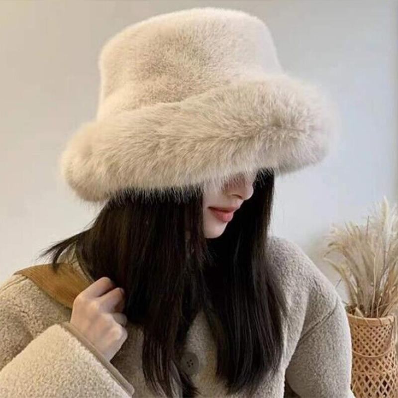 Winter Women's Warm Hat with Thick Velvet Imitation Fur Fashion Fisherman's Hat Outdoor Windproof Ear Protection Hat