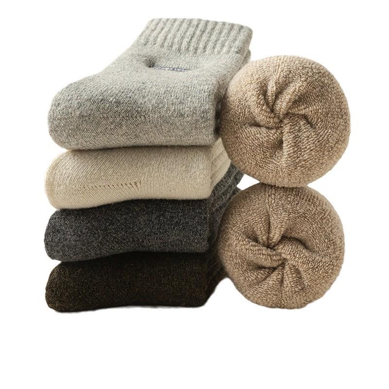 Men's Cashmere Wool Mid-Calf Socks - Velvet Thickened, Terry, Odor-Resistant, Warm Sleep Socks for Autumn/Winter