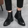 Plus Size Men's High-Top Lace-Up Patchwork Casual Leather Work Boots
