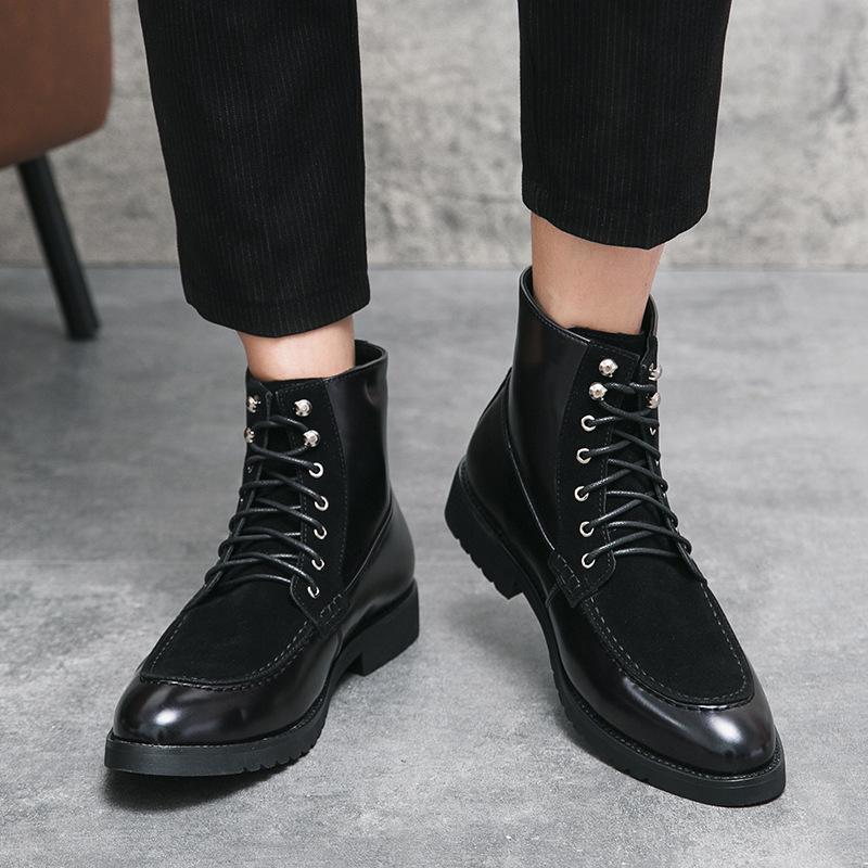 Plus Size Men's High-Top Lace-Up Patchwork Casual Leather Work Boots
