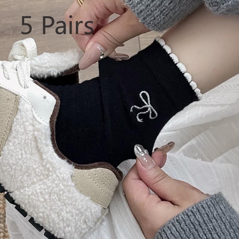

5 Pairs of Female Autumn Cotton Ballets In The Drum Lace Bow Socks 5 Pairs чёрный