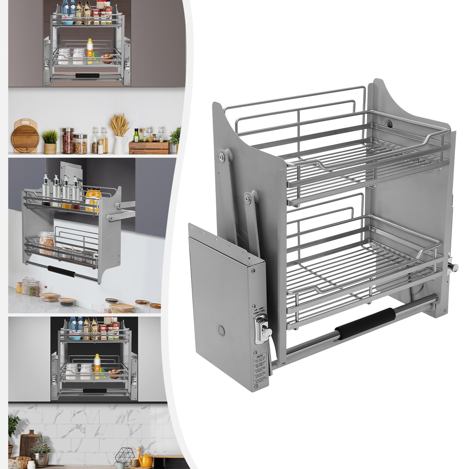 

Выдвижная полка из нержавеющей стали для шкафа, Прямоугольная двухъярусная стойка темно-серого цвета 56,2*28*56см для кухонь, баров темно серый