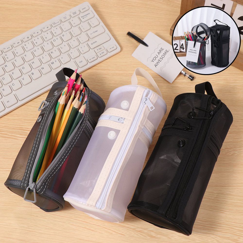 Simple Mesh Pencil Case Portable Stationery Storage Organizer Mesh Pen Holder  Bag  School Supplies