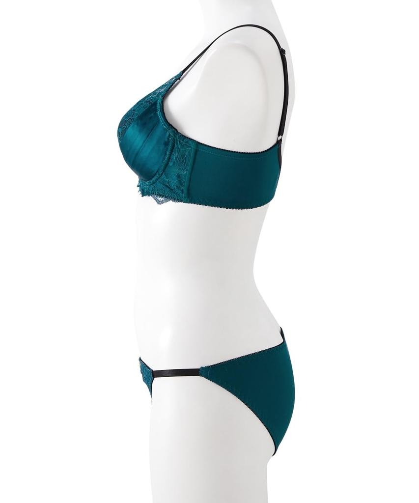Inner High Side Classic Lace Bra and Shorts [Nissen] Women's Set, Set, Green, H85/LL