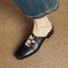 Fashion New Summer Women Mules Genuine Leather Shoes for Women Round Toe Low Heel Shoes Cover Toe Slip-on Women Sandals Retro Slippers