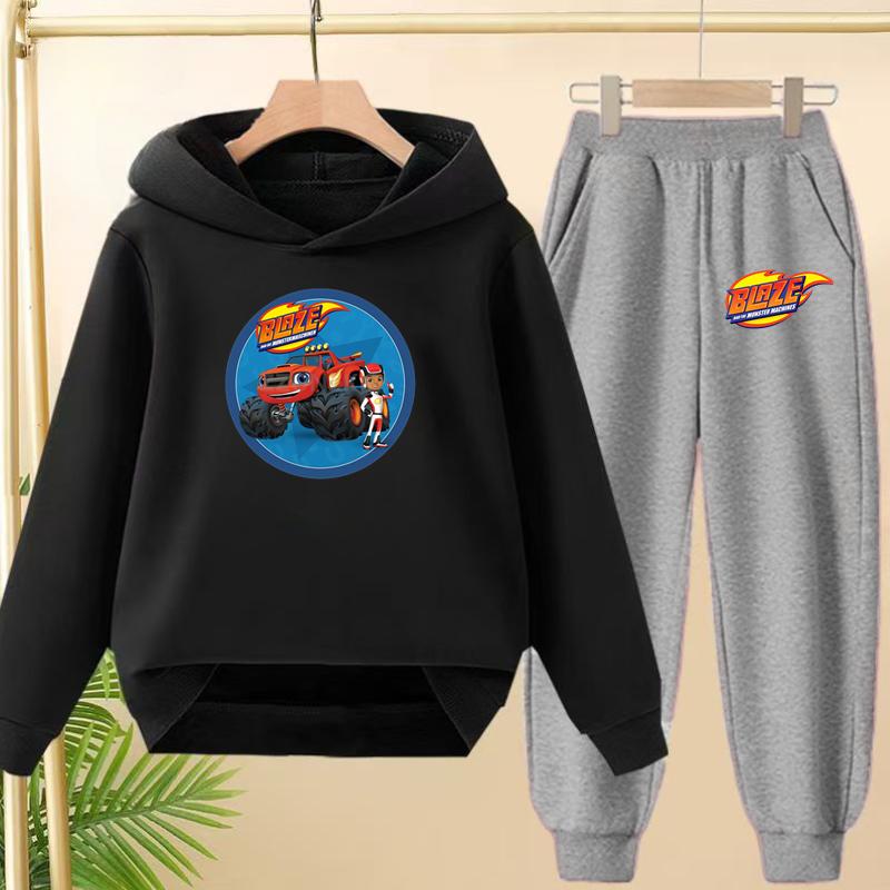 Student Uniform, Hooded Sweatshirt + Long Pants Set, Cartoon Car Pattern, 3 To 13-year-old Boys' and Girls' Sportswear,loose Set