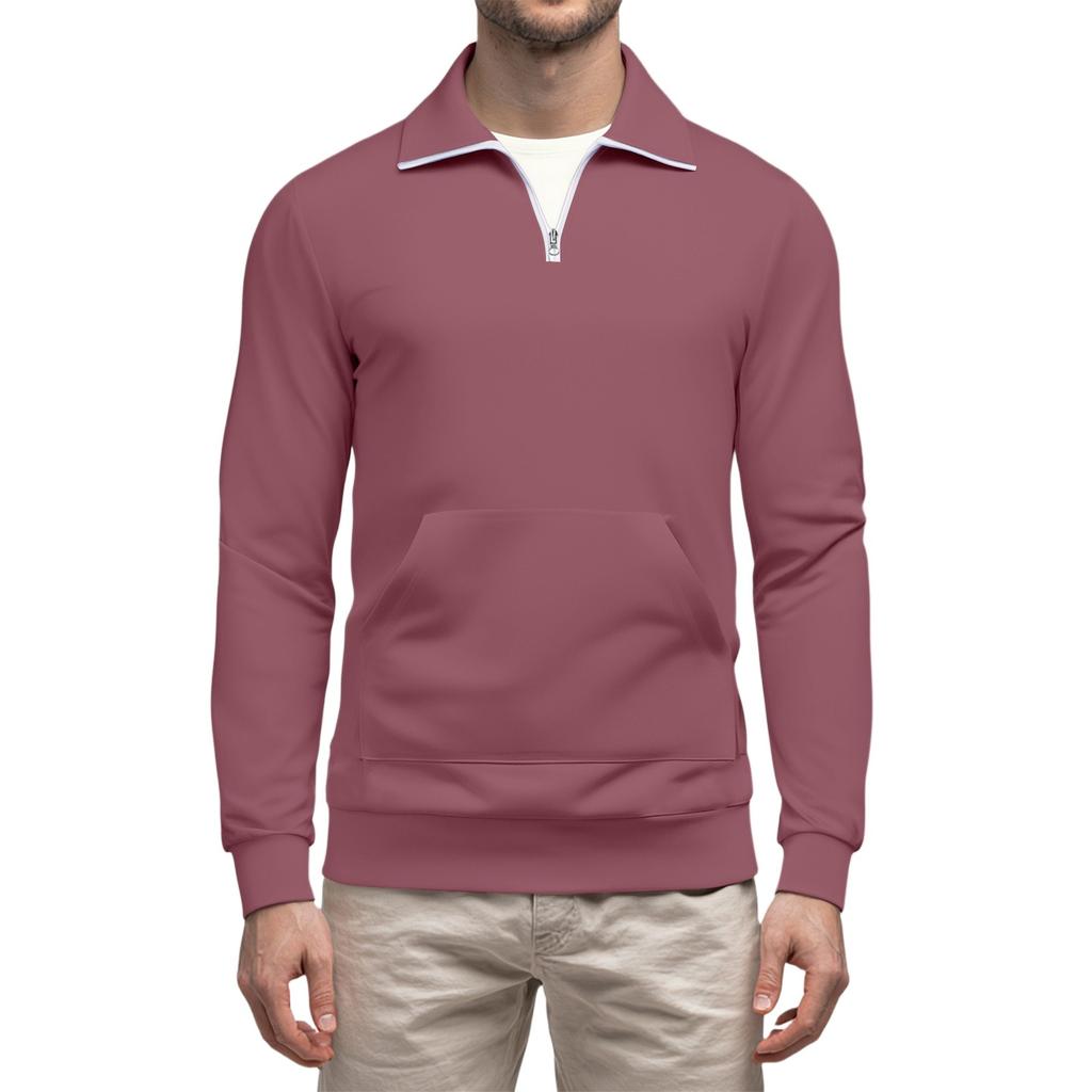 Men's Casual Long-Sleeved Collared Quarter-Zip Sweatshirt