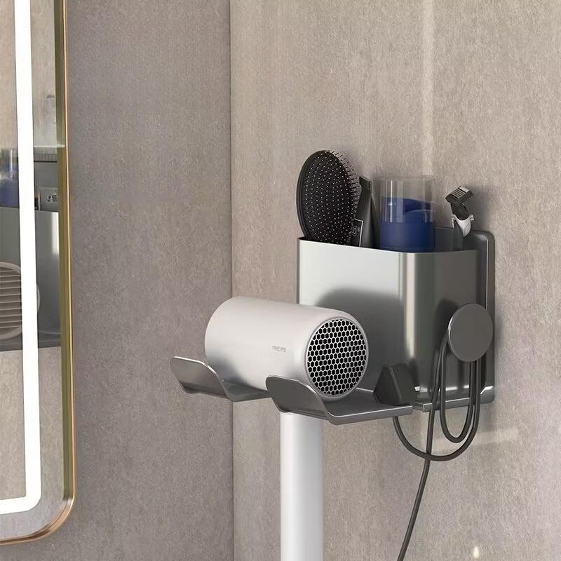 Wall Mounted Hair Dryer Holder, No Drill Waterproof Storage Rack For Bathroom, Wire Management Hook For Blow Dryer, Shower Caddy Organizer