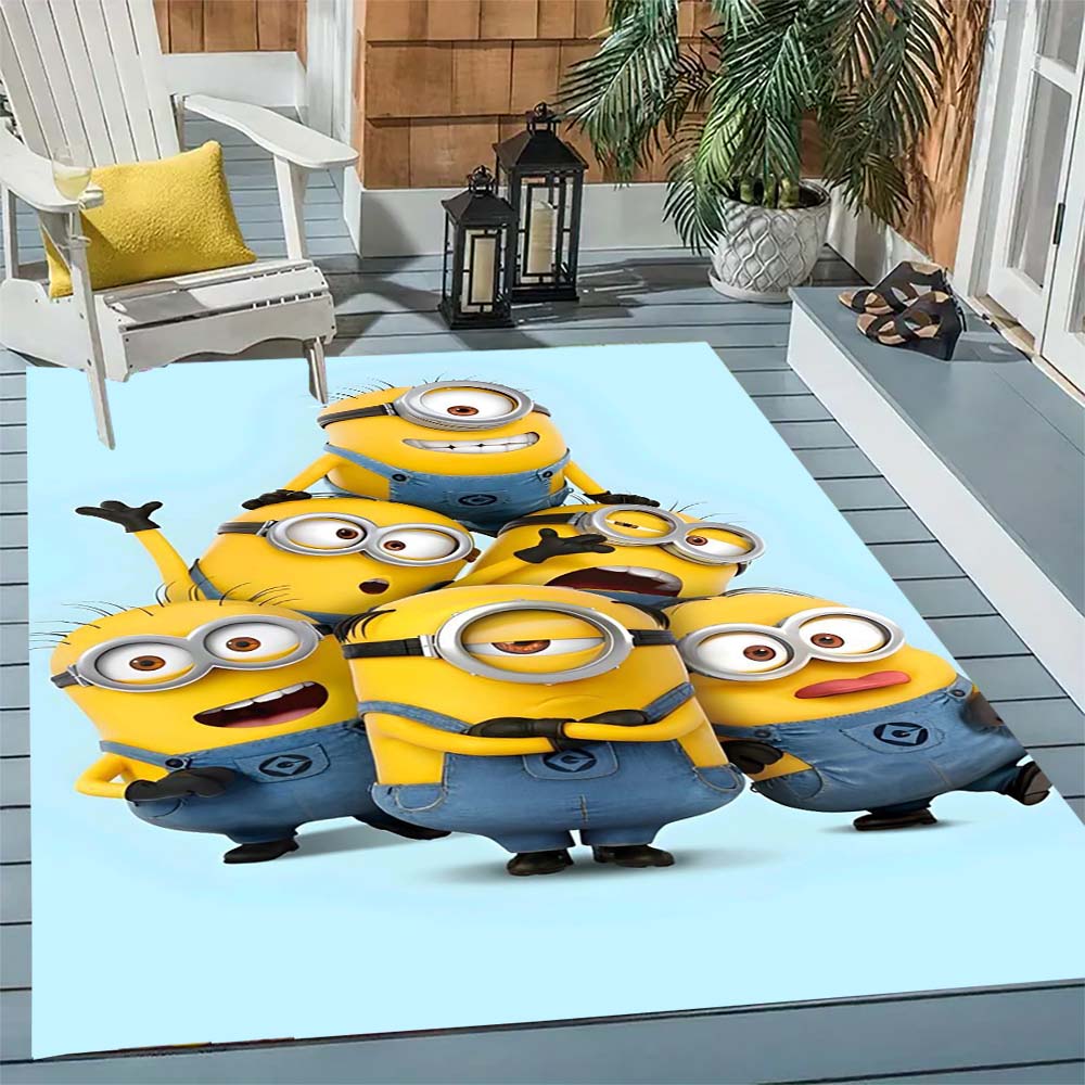 Minions Themed Round Rug Cartoon Flannel Carpet Non-Skid Floor Mat Children Playroom Bedroom Home Decor