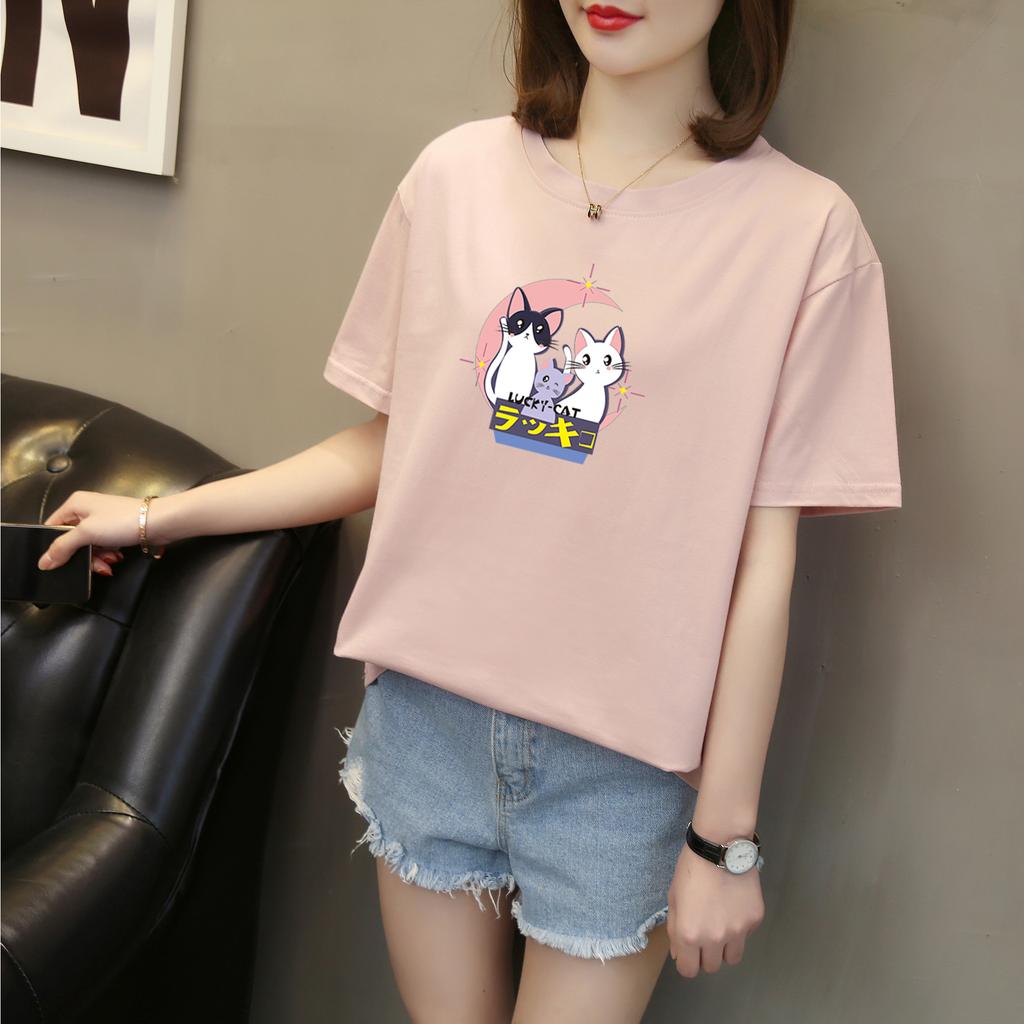 Harajuku tricouri cu mânecă scurtă cu imprimeu drăguț de desene animate pentru femei, vară, bumbac pur, casual, largi, pentru studenți, topuri Y2k pentru femei