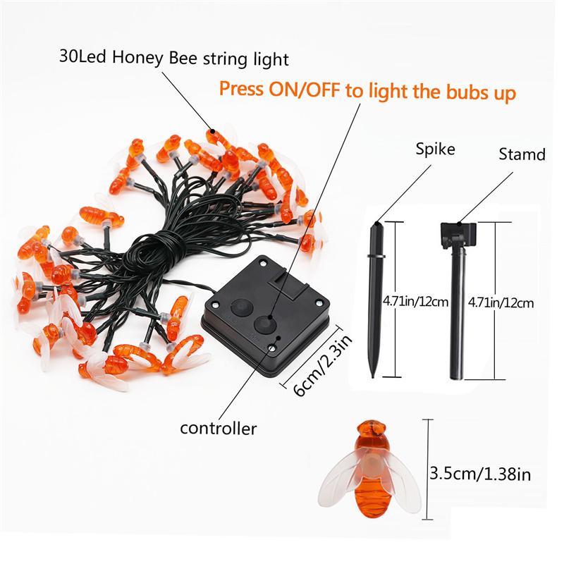 2025 New Year Solar String Lights Courtyard Bee Led Lights Outdoor Waterproof Powered Patio Light Christmas Decorations 224